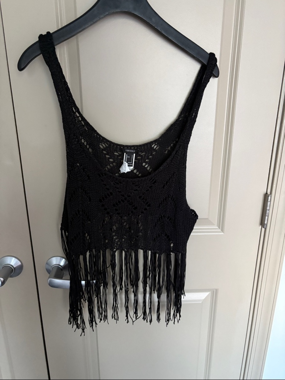 Forever 21 Black Crochet Fringe Crop Top